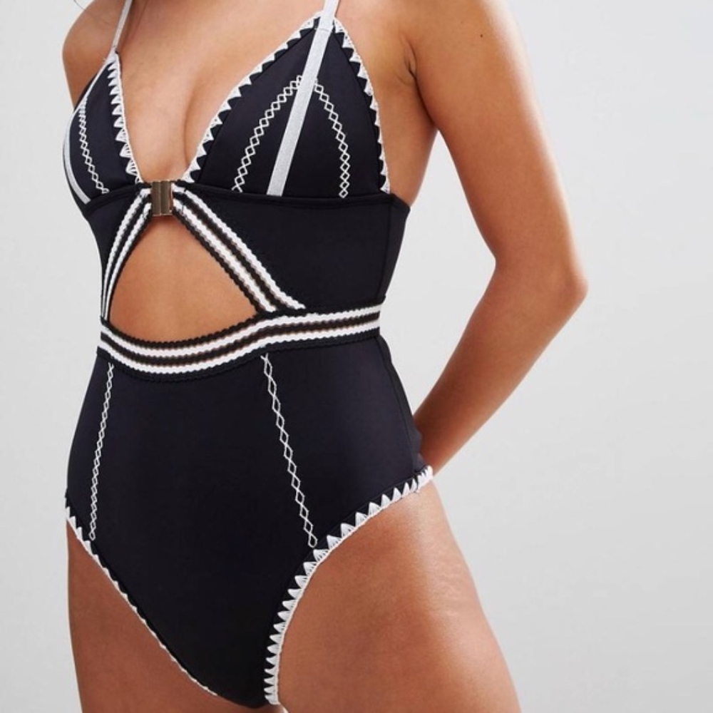 River Island Multi Stitch Cut Out Swimsuit